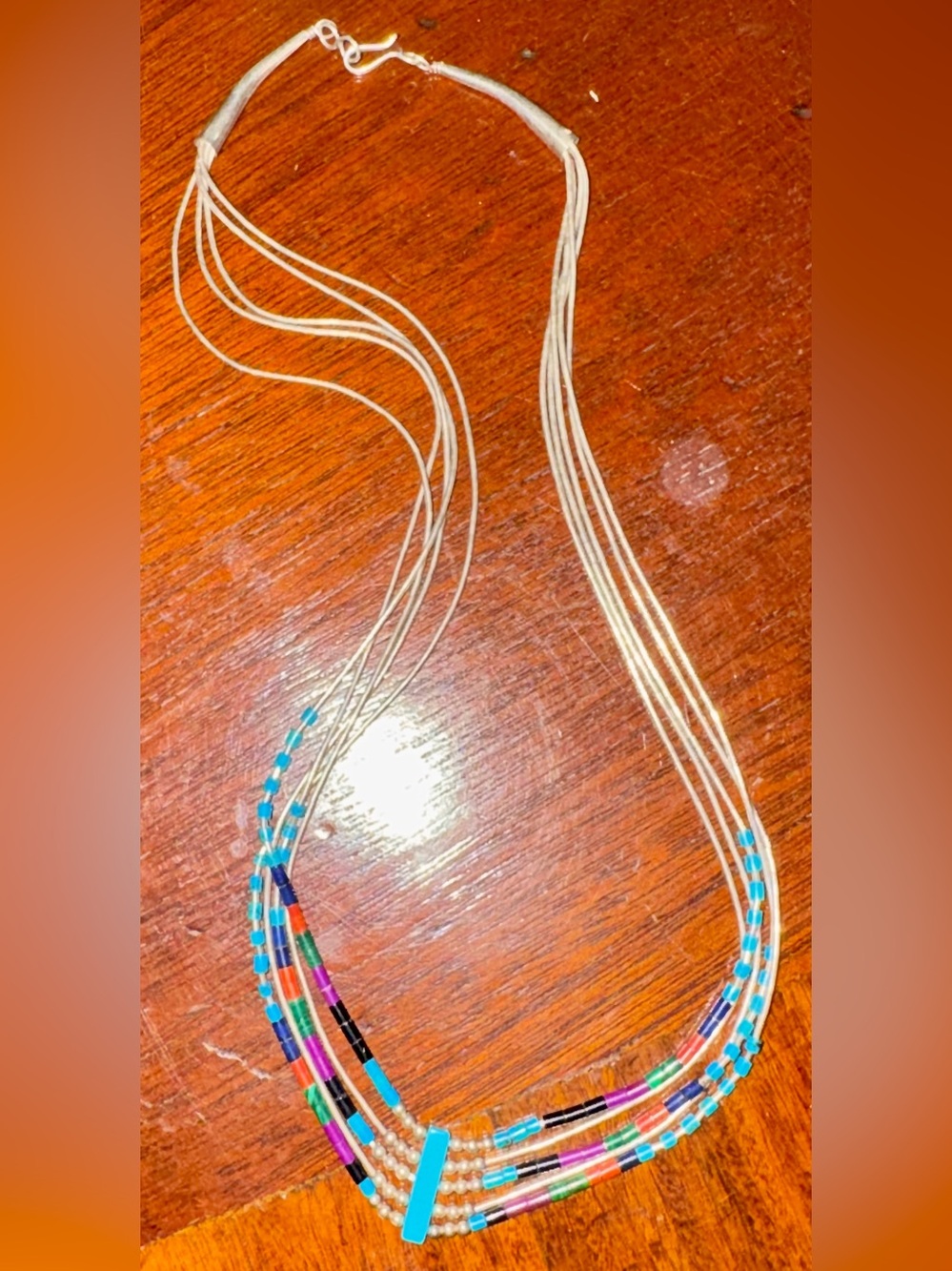 Vintage Navajo Sterling Silver Turquoise Pearl Coral Necklace, 17.5 in - Picture 3 of 9